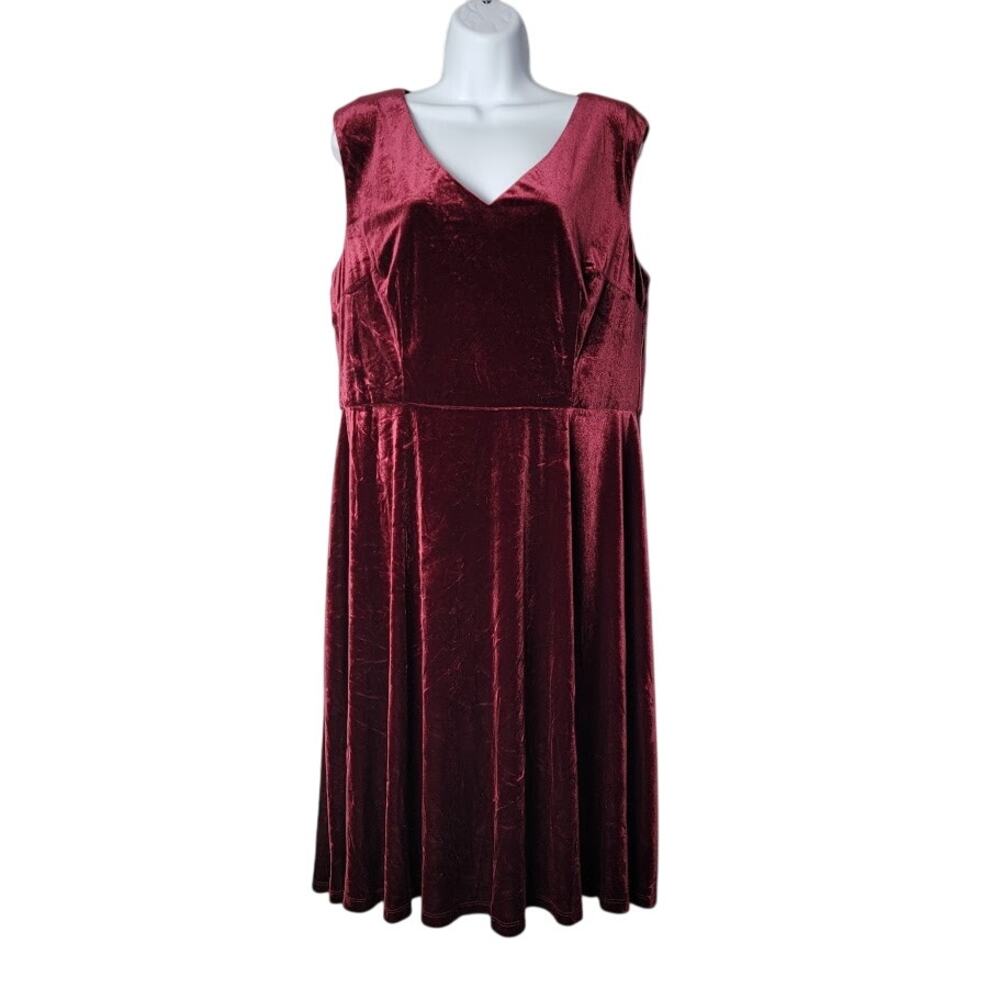 London Times Burgundy Velvet Sleeveless Midi Dress 16 Romantic Elegant‎ Cocktail